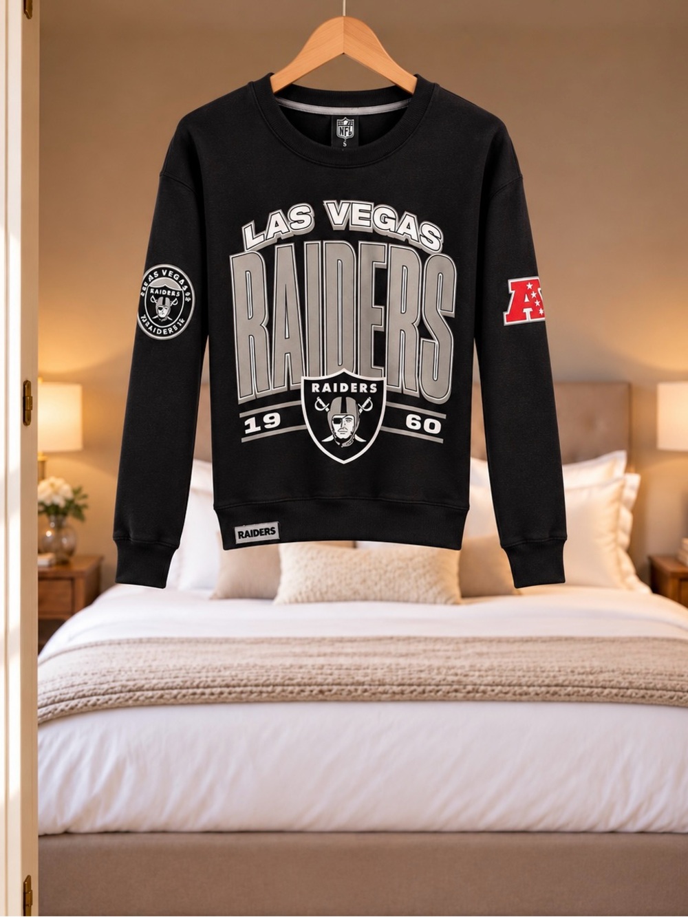 NFL Las Vegas Raiders Black Crewneck Sweatshirt with Gray Logo
